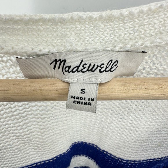 Madewell Women's Linen V-Neck Sweater Blue White Stripe Coastal Nautical Sz S - Picture 5 of 11